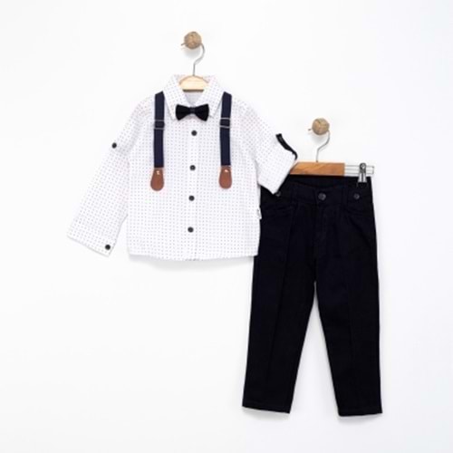 Lorio Kids 717 Desenli Salopetli Takım 3 Yaş BEYAZ-LACİVERT