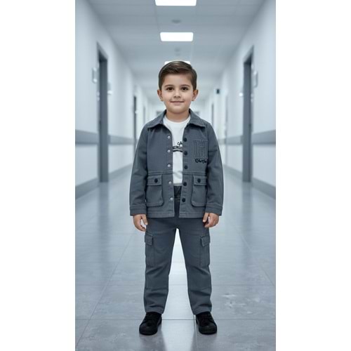 Ecoo Kids 3735 Kargo Cepli Ceketli 3lü Erkek Takım 5 Yaş ANTRASİT