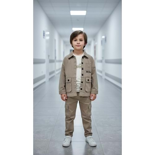 Ecoo Kids 3735 Kargo Cepli Ceketli 3lü Erkek Takım 6 Yaş VİZON