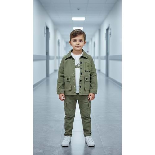 Ecoo Kids 3735 Kargo Cepli Ceketli 3lü Erkek Takım 6 Yaş HAKİ
