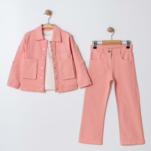 Ecoo Kids 3675 Yıldızlı Cep Detaylı 3lü Kız Takım 5 Yaş PEMBE