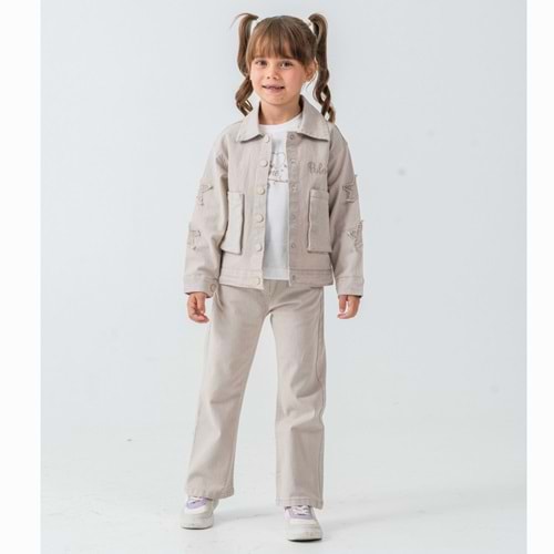 Ecoo Kids 3675 Yıldızlı Cep Detaylı 3lü Kız Takım 6 Yaş VİZON