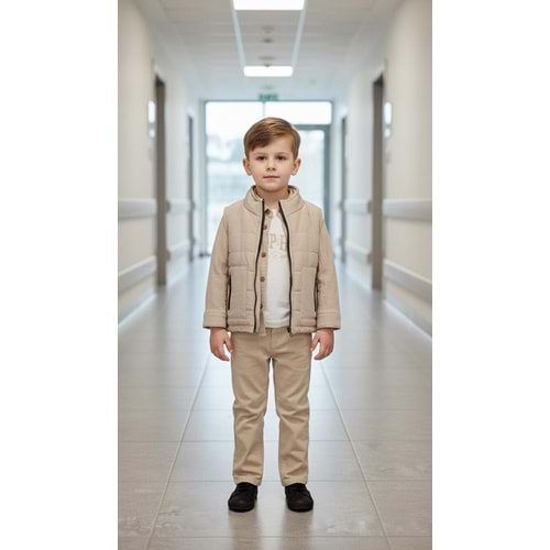 Ecoo Kids 3725 Yelekli Müslin Gömlekli 4lü Erkek Takım 4 Yaş BEJ