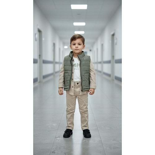 Ecoo Kids 3725 Yelekli Müslin Gömlekli 4lü Erkek Takım 1 Yaş HAKİ