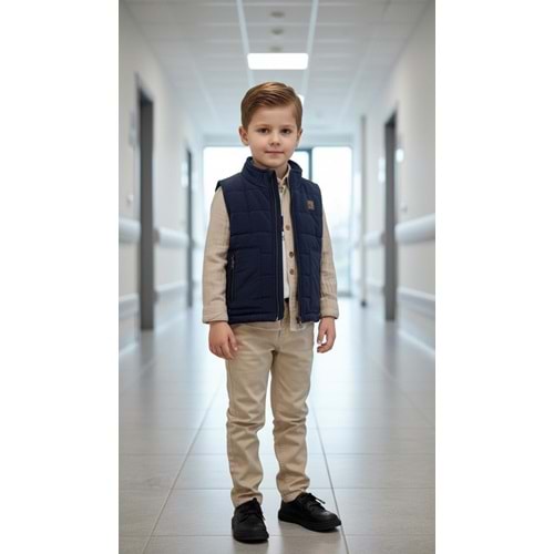 Ecoo Kids 3725 Yelekli Müslin Gömlekli 4lü Erkek Takım