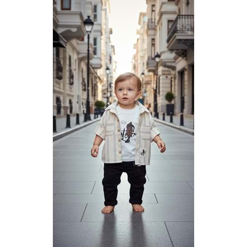 Comfort Baby Keten Gömlekli 3lü Takım 12 Ay MAVİ