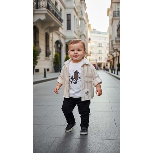 Comfort Baby Keten Gömlekli 3lü Takım 18 Ay KREM