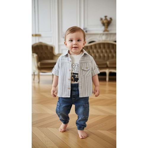 Comfort Baby Keten Gömlekli Araba Baskılı 3lü Takım 12 Ay MAVİ