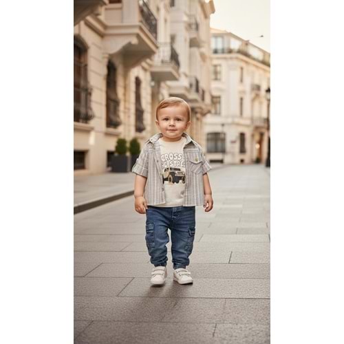 Comfort Baby Keten Gömlekli Araba Baskılı 3lü Takım 18 Ay FÜME