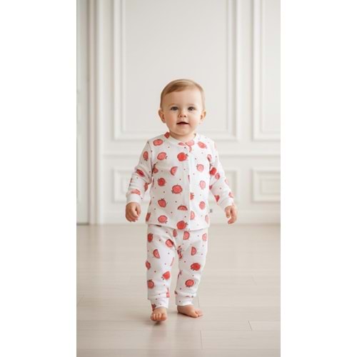 Minipety Önden Çıtçıtlı Pijama Takımı Elma 6-9 Ay KIRMIZI