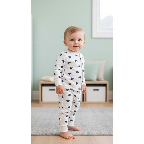 Minipety Önden Çıtçıtlı Pijama Takımı Mickey 0-3 Ay LACİVERT