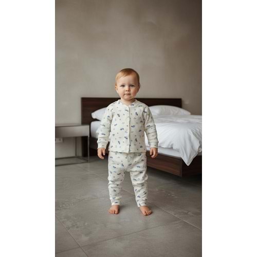 Minipety Önden Çıtçıtlı Pijama Takımı Arabalı 0-3 Ay MAVİ