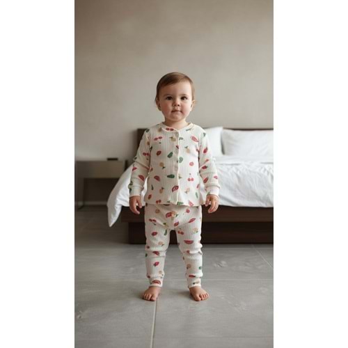 Minipety Önden Çıtçıtlı Pijama Takımı Meyveler 0-3 Ay ASORTİ