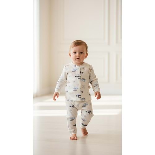 Minipety Önden Çıtçıtlı Pijama Takımı Kamyon 0-3 Ay MAVİ