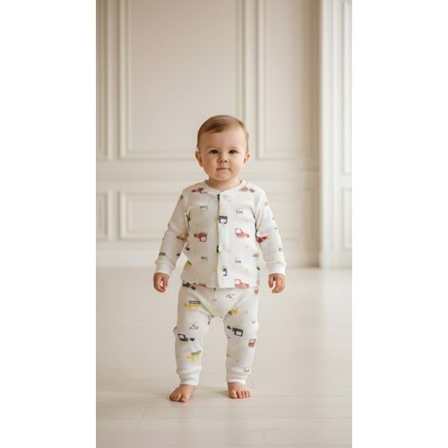 Minipety Önden Çıtçıtlı Pijama Takımı Kamyon 6-9 Ay SARI
