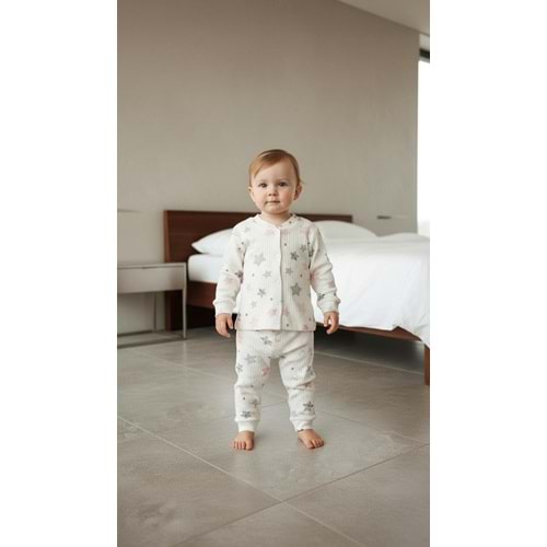 Minipety Önden Çıtçıtlı Pijama Takımı Yıldız 3-6 Ay PEMBE