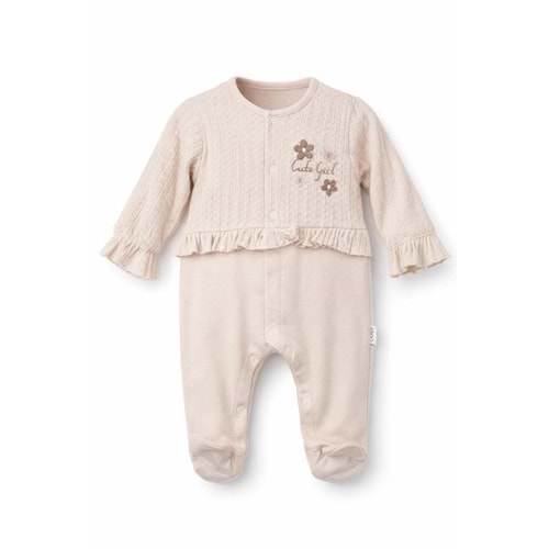 Colbi Baby 3124 Jakarlı Çiçek Aplikeli Patikli Tulum