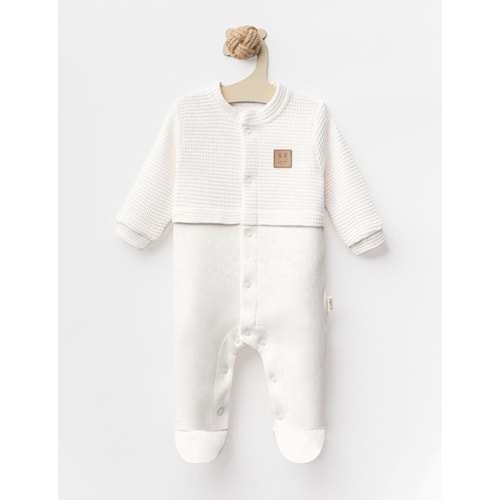 Colbi Baby 3127 Jakarlı İnterlok Patikli Şapkalı Tulum