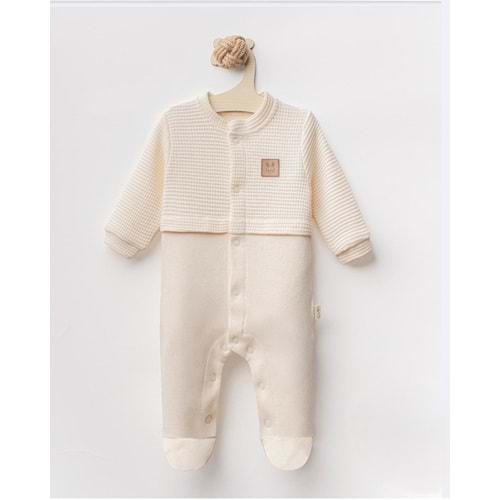 Colbi Baby 3127 Jakarlı İnterlok Patikli Şapkalı Tulum