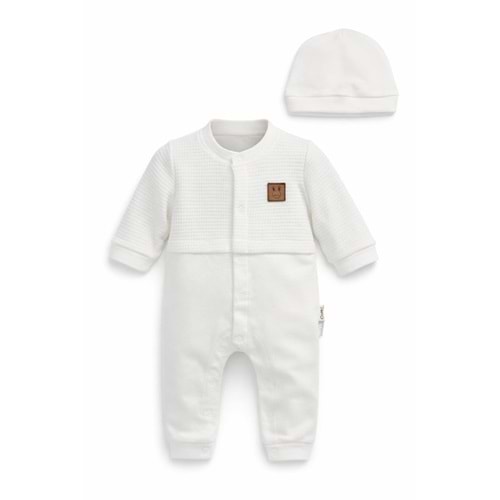 Colbi Baby 3126 Petek Kumaş Patiksiz Şapkalı Tulum