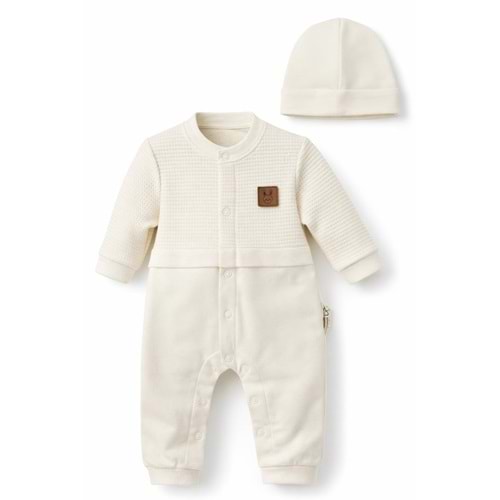 Colbi Baby 3126 Petek Kumaş Patiksiz Şapkalı Tulum