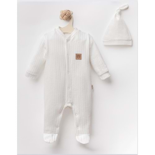 Colbi Baby 3119 Jakarlı Deri Armalı Patikli Şapkalı Tulum