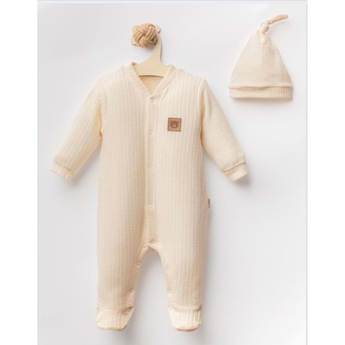 Colbi Baby 3119 Jakarlı Deri Armalı Patikli Şapkalı Tulum