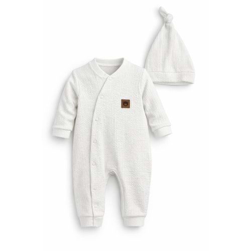 Colbi Baby 3125 Jakarlı Deri Armalı Yandan Çıtçıtlı Patiksiz Şapkalı Tulum