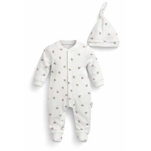 Colbi Baby 3130 Kaşkorse Kozalak Desen Patiksiz Şapkalı Tulum