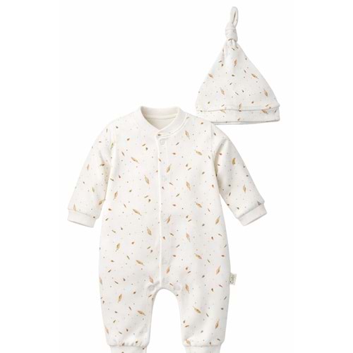 Colbi Baby 3132 Kaşkorse Yaprak Desen Patiksiz Şapkalı Tulum