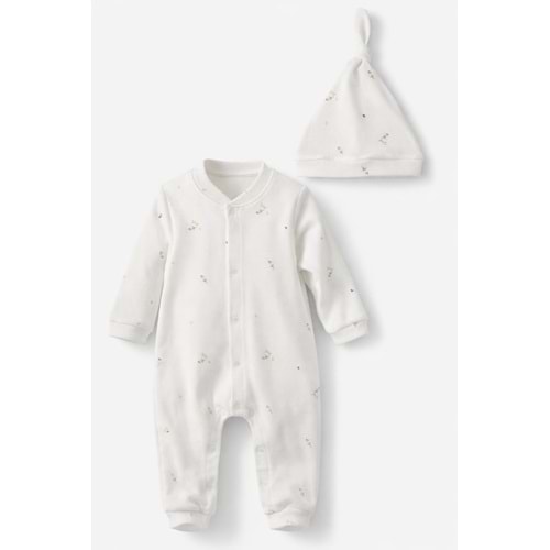 Colbi Baby 3133 Kaşkorse Çıtır Desen Patiksiz Şapkalı Tulum