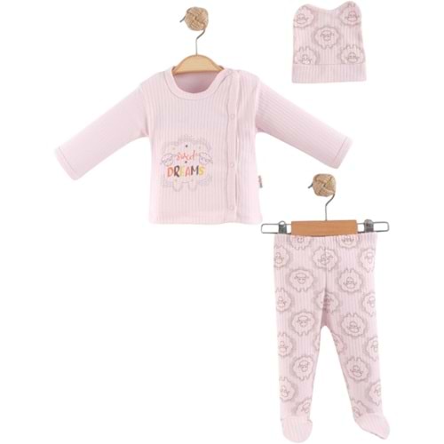 Melish Bebe Sweat Dream 3lü Hastane Çıkışı Yenidoğan PEMBE