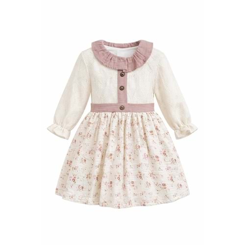 Ekol Baby EKB-100 Çiçek Desen Etekli Elbise 18 Ay MÜRDÜM