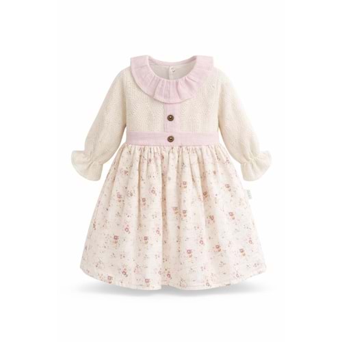 Ekol Baby EKB-100 Çiçek Desen Etekli Elbise 9 Ay PEMBE