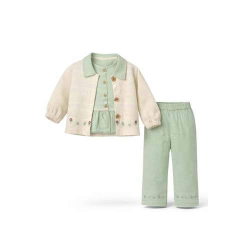 Navino 10526 Yakalı Nakışlı 3lü Kız Takım 9-12 Ay MİNT