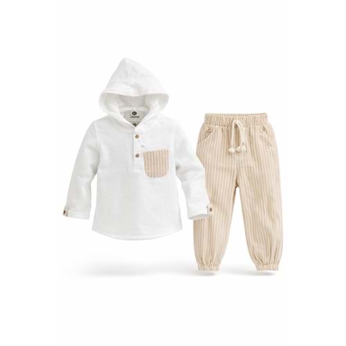 Karavan Baby 2502 Çizgili Kapüşonlu 2li Takım 4-5 Yaş BEJ