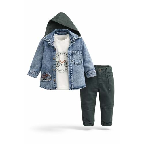 Karavan Baby 7726 Bisiklet Nakış Kot 3lü Takım 9-12 Ay FÜME