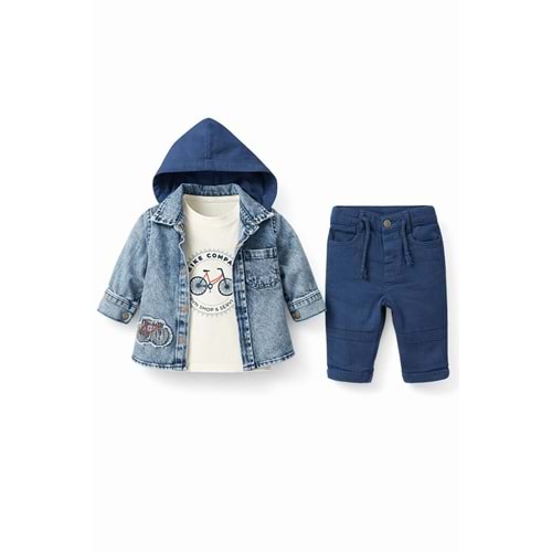Karavan Baby 7726 Bisiklet Nakış Kot 3lü Takım 12-18 Ay MAVİ