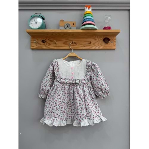 So Pearl 5018 Çiçek Baskılı Keten Elbise