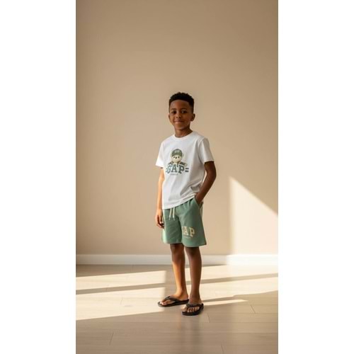 Gap Kids Bear Baskılı 2li Erkek Şortlu Takım 7-8 Yaş Beyaz