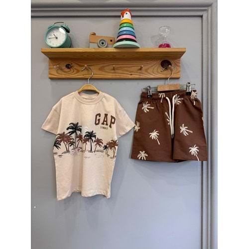 Gap Kids Summer Baskılı 2li Erkek Şortlu Takım 5-6 Yaş Kahverengi