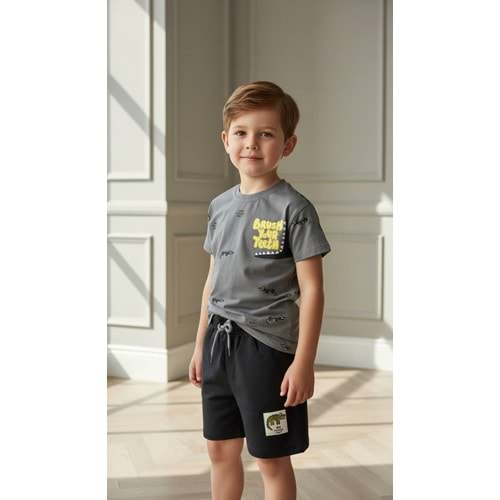 West Sky Dino Baskılı 2li Erkek Şortlu Takım