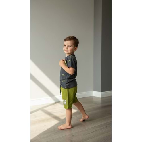 West Sky Dino Baskılı 2li Erkek Şortlu Takım