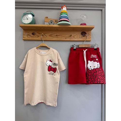 West Hello Kitty Baskılı 2li Kız Şortlu Takım 7-8 Yaş Kırmızı