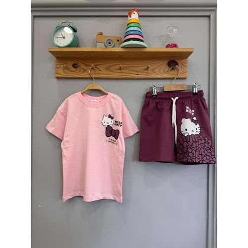 West Hello Kitty Baskılı 2li Kız Şortlu Takım 7-8 Yaş Pembe