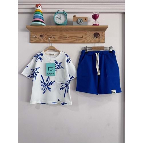Defy Kids Palmiye Desenli Waffle 2li Erkek Şortlu Takım 9-10 Yaş Mavi