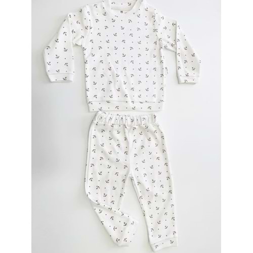 Colbi Baby 4061 Çapa Desen 2li Takım 9-12 Ay BEYAZ-KAHVE