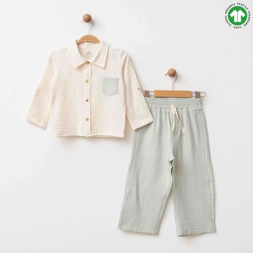 Eslenza ESL-2282 Gömlek Pantolon 2li Müslin Takım 5 Yaş KREM