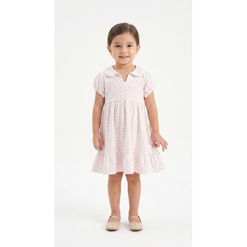 Eslenza ESL-2256 Yaka Detaylı Desenli Elbise 2 Yaş PEMBE