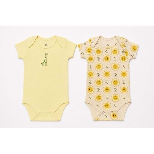 Luggi Baby LG-4115-18 Güneş-Zürafa Desen 2li Çıtçıtlı Badi 9-12 Ay SARI